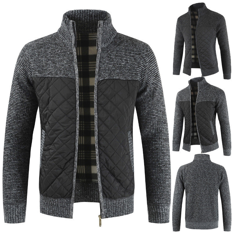 Herren gesteppter Strickcardigan mit Stehkragen, Thermofutter und Reißverschluss Nord Taschen