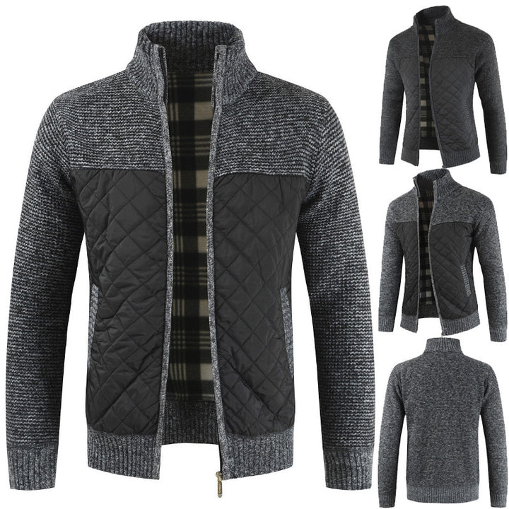 Herren gesteppter Strickcardigan mit Stehkragen, Thermofutter und Reißverschluss Nord Taschen