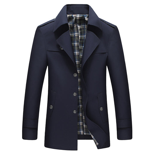 Herren Moderner Kurzmantel im Trenchcoat‑Look mit karierter Innenfütterung und Schulterklappen Nord Taschen