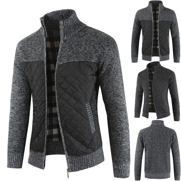 Herren gesteppter Strickcardigan mit Stehkragen, Thermofutter und Reißverschluss Nord Taschen