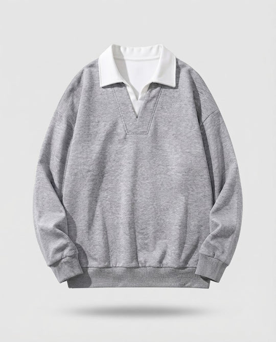 Herren Oversize-Pullover mit kontrastierendem Polokragen und V‑Einsatz Nord Taschen