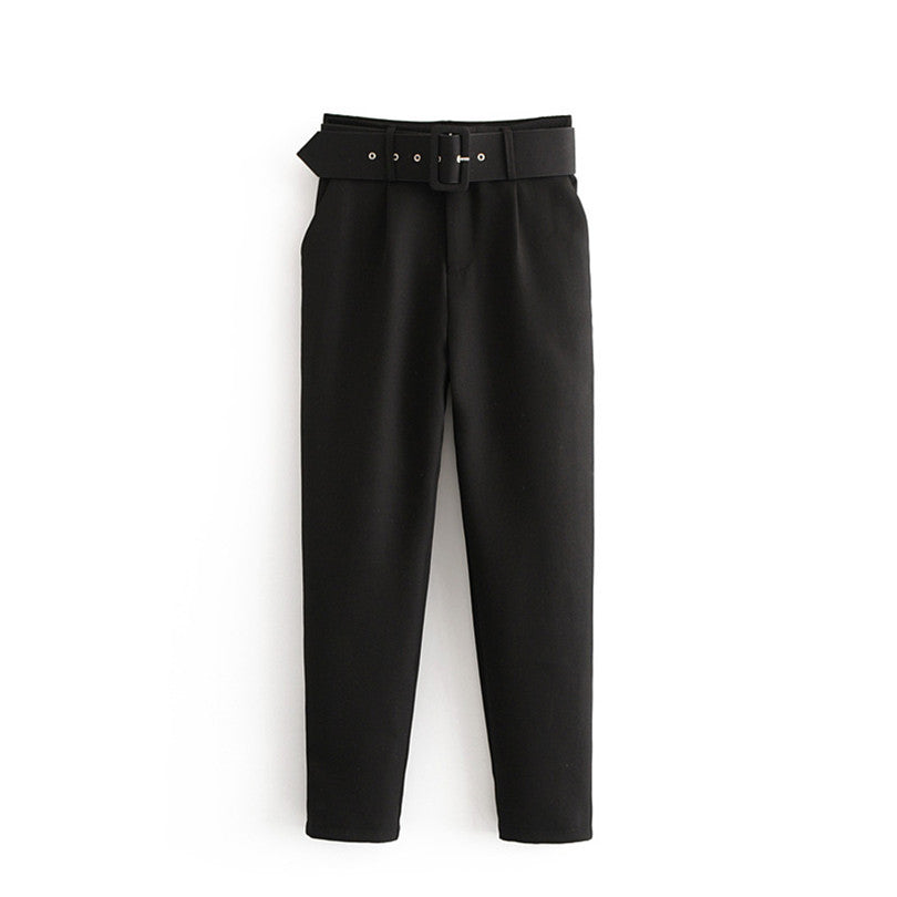 Damen Hochtaillierte Tailored-Hose mit Bundfalten und Stoffgürtel Nord Taschen