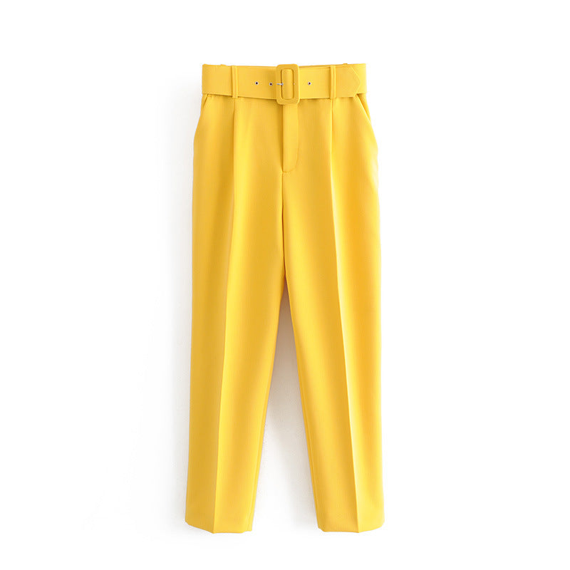 Damen Hochtaillierte Tailored-Hose mit Bundfalten und Stoffgürtel Nord Taschen