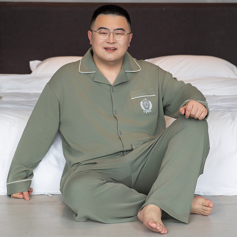 Herren-Pyjama-Set, Baumwolle, mit Revers, große Größen