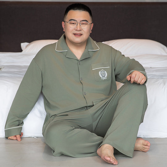 Herren-Pyjama-Set, Baumwolle, mit Revers, große Größen