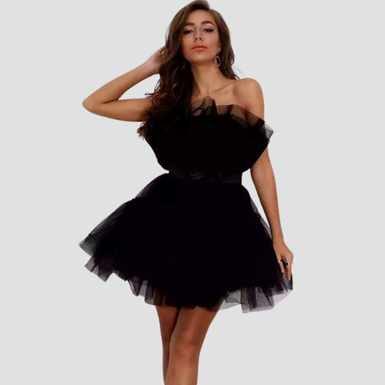 Trägerloses Tüllkleid mit mehrlagigem Rock - Arvani