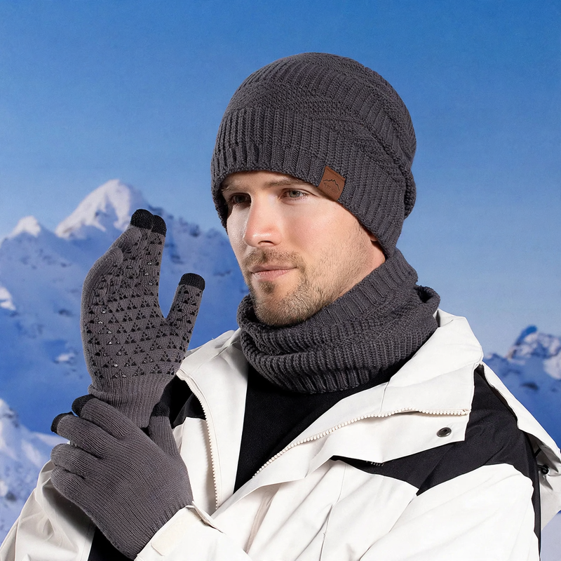 Strickmütze und Schal Set, gefüttert, Winter