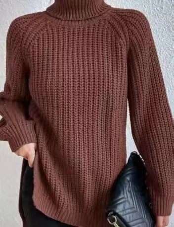 Damen-Strickpullover, mittellang mit hohem Kragen