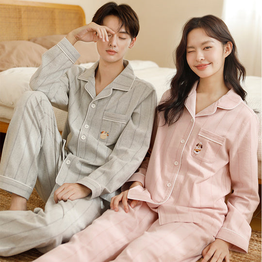 Partner-Pyjama aus Baumwoll-Flanell mit Stickerei
