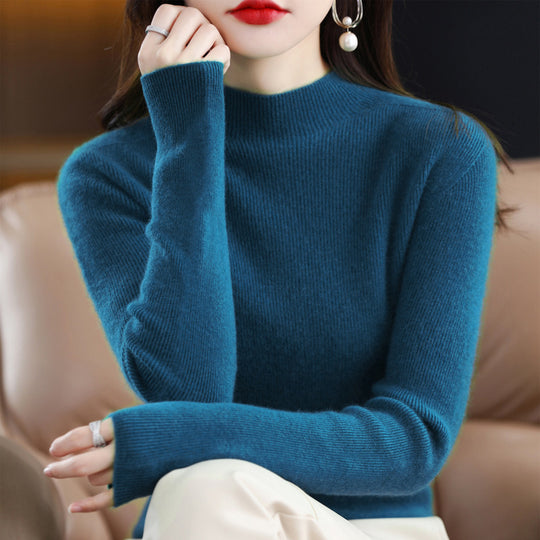 Damen-Strickpullover mit Stehkragen, figurbetont