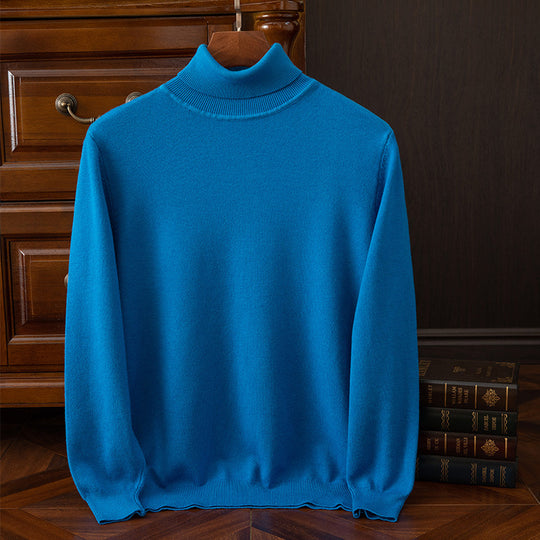 Herren-Strickpullover, Rollkragen, einfarbig, leger