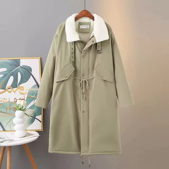 Langer, gefütterter Damen-Parka mit Lammfell-Optik