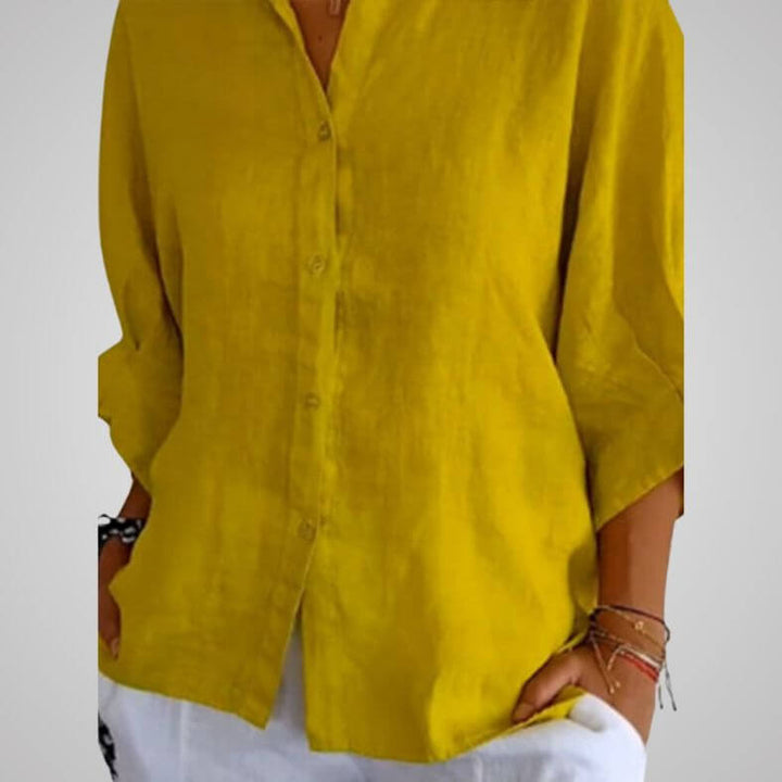 Lässiges Shirt mit Schlaufenverschluss Aus Baumwolle und Leinen für Frauen
