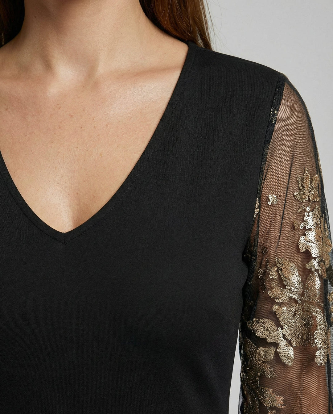 Schwarzes Blumen Mesh Midikleid