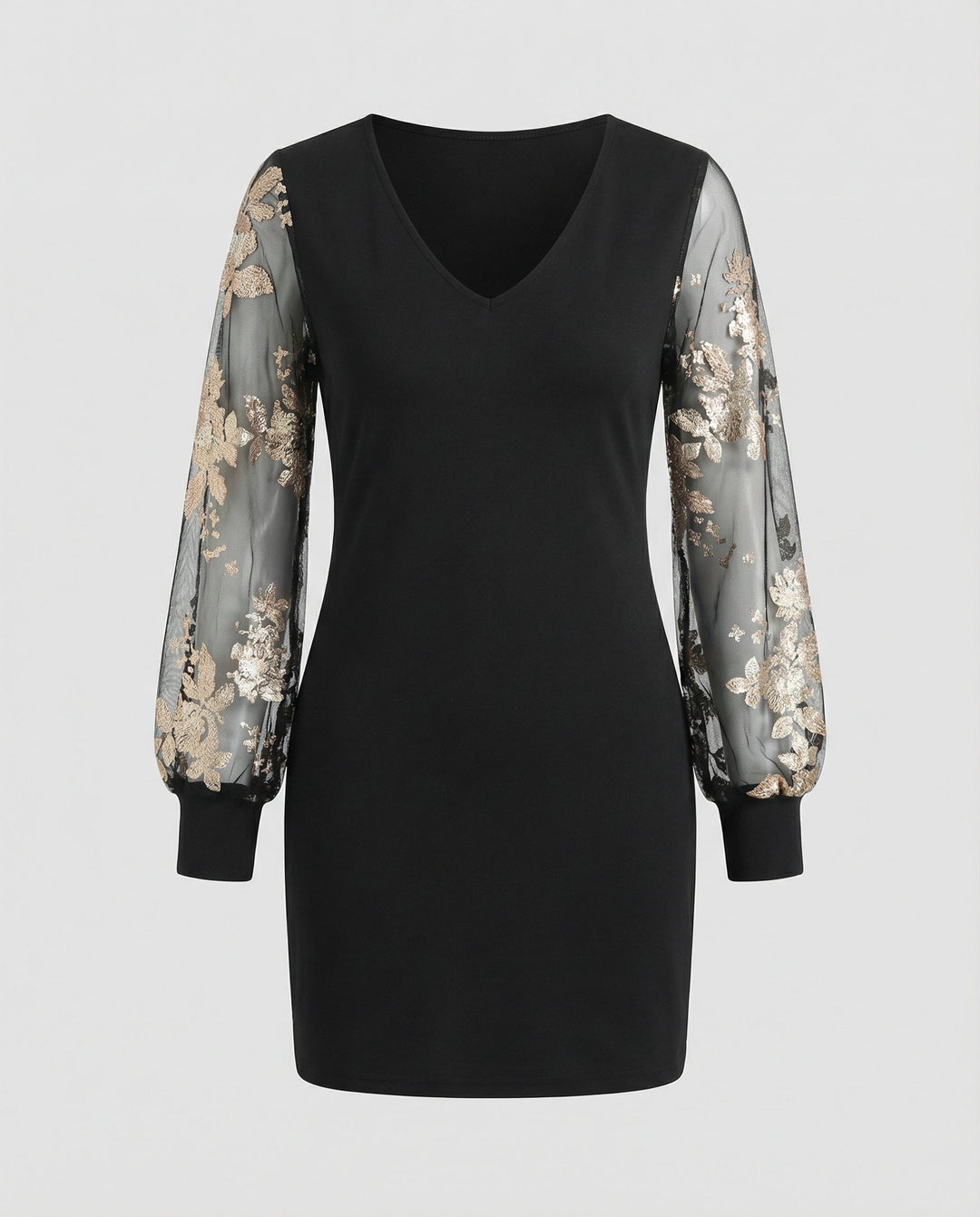 Schwarzes Blumen Mesh Midikleid