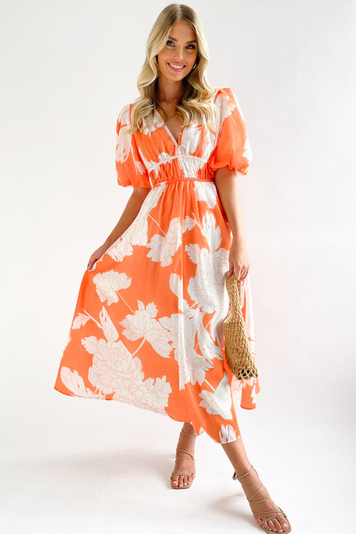 Real Love Print Puffärmel Maxi Kleid