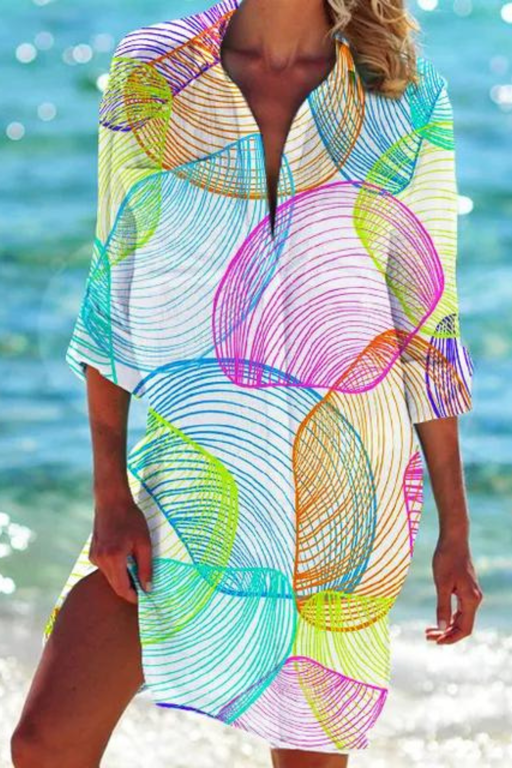 Nord Taschen - Lange Strandbluse mit Meeresmotiv