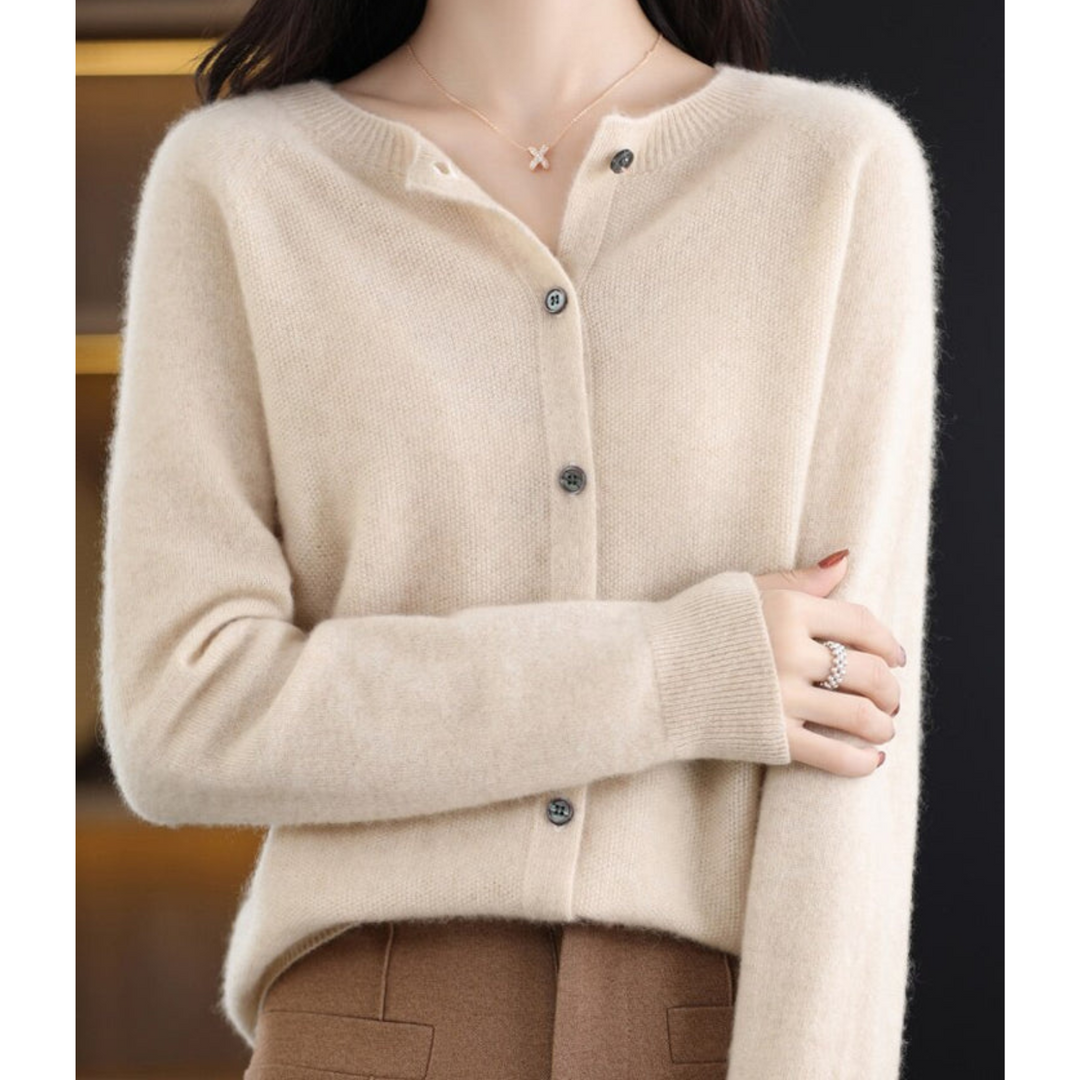 Damen-Strickjacke mit O-Ausschnitt Aus 100 % Reiner Merinowolle, Kaschmirpullover - Vittorelli