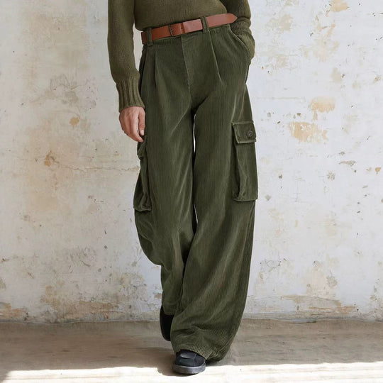Vielseitige Cord-Cargohose mit hohem Bund