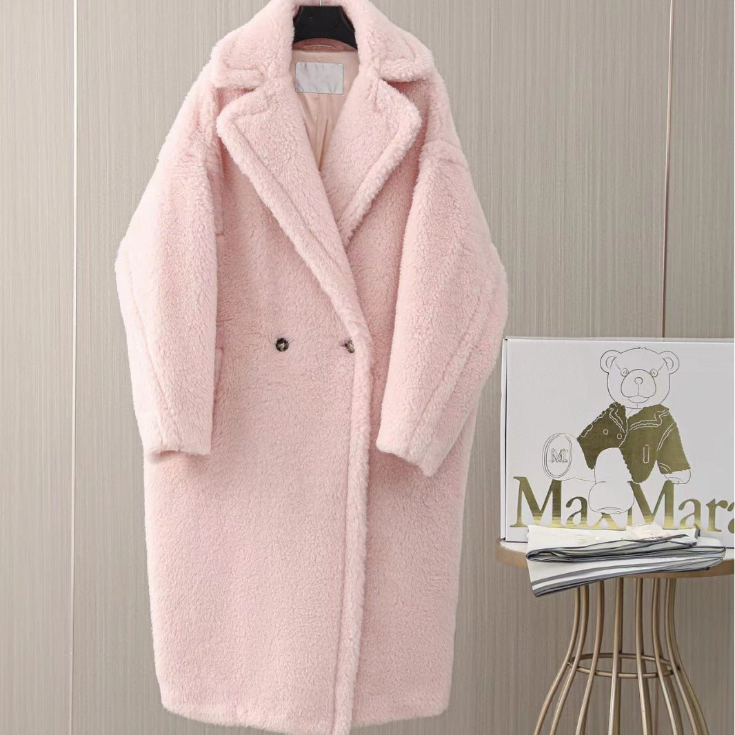 Lockerer Teddy-Mantel, lang, Winter, Damen