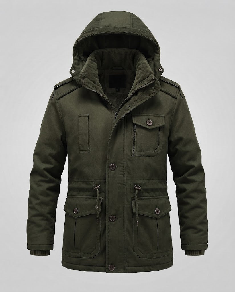 Herren Canvas-Parka mit herausnehmbarer Thermo-Innenjacke, Kapuze und Multifunktionstaschen Nord Taschen