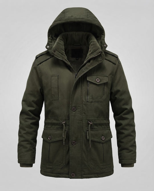 Herren Canvas-Parka mit herausnehmbarer Thermo-Innenjacke, Kapuze und Multifunktionstaschen Nord Taschen