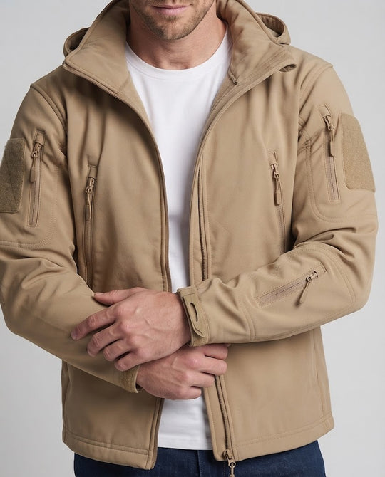 Herren Tactical Softshelljacke mit Kapuze winddichtem Shell und Mehrfachtaschen Nord Taschen