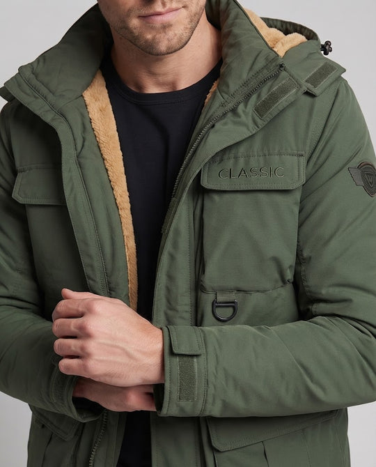 Herren Technischer Winterparka mit Teddyfleece‑Futter, Kapuze und Multifunktions‑Taschen Nord Taschen