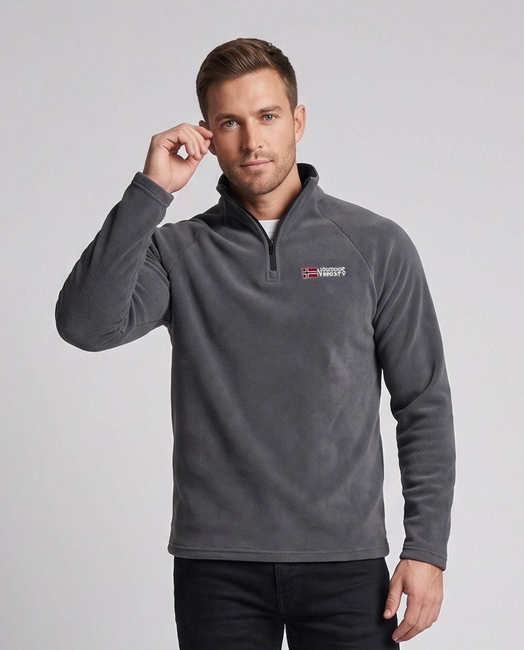 Herren Thermo-Fleecepullover mit Stehkragen und Kurzreißverschluss Nord Taschen