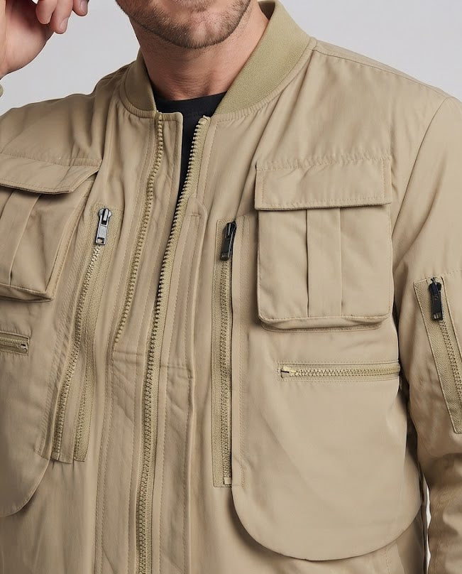 Herren Utility-Bomberjacke mit Mehrfachtaschen, Organizer-Ärmeltasche und Rippbündchen Nord Taschen