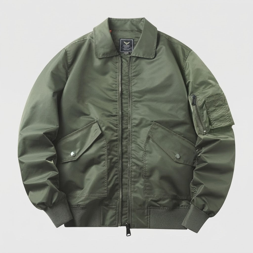 Herren Wärmegefütterte Nylon-Bomber mit isolierender Wattierung, Ärmel-Utility-Tasche und elastischem Bund Nord Taschen