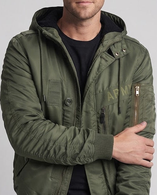 Herren wasserabweisende Piloten-Bomberjacke mit Kapuze, gesteppter Thermoisolierung und Multi‑Taschen Nord Taschen