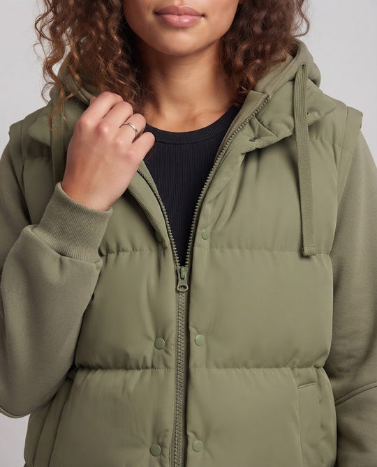 Damen Hybrid-Steppweste mit integrierter Kapuzenjacke und Fleece-Ärmeln Nord Taschen