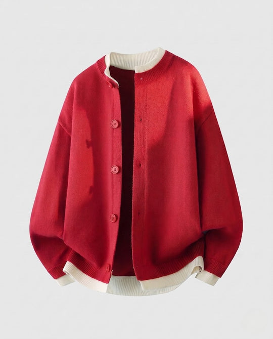 Damen Oversize Strickcardigan mit Kontrastbündchen und Knopfverschluss Nord Taschen