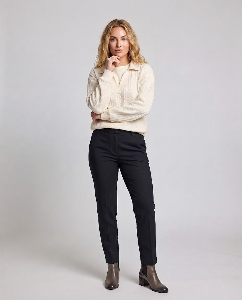 Damen Oversize Strickpullover mit Polokragen und Zopfmuster Nord Taschen