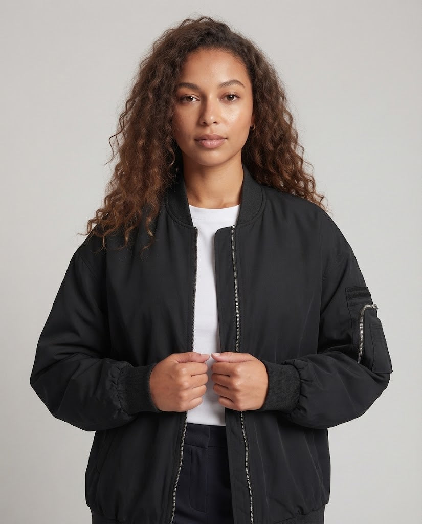 Damen Oversized Bomberjacke mit Reißverschluss und Ärmeltasche Nord Taschen