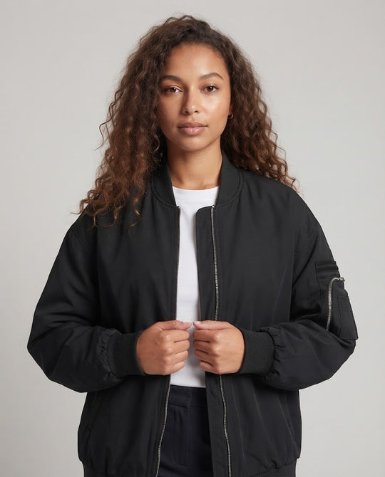 Damen Oversized Bomberjacke mit Reißverschluss und Ärmeltasche Nord Taschen