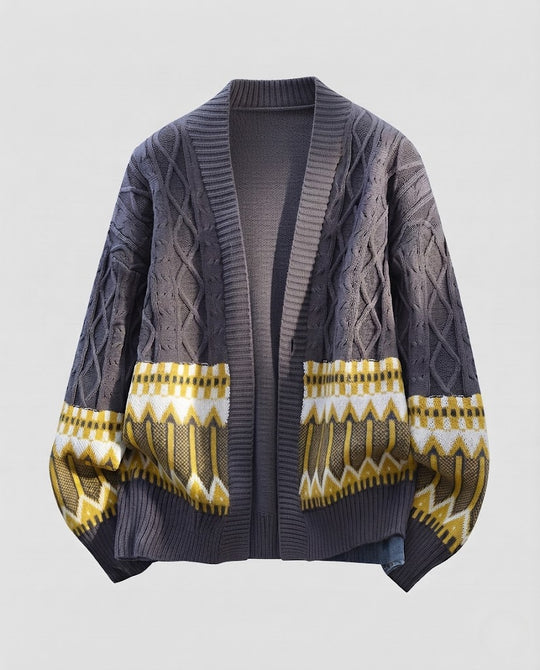Damen Strickcardigan mit Jacquard-Details und grobem Zopfmuster Nord Taschen