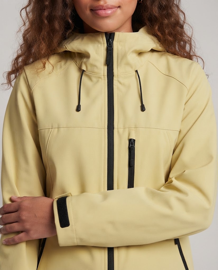 Damen wasserfeste leichte Outdoor-Softshelljacke mit Kapuze und Reißverschluss Nord Taschen