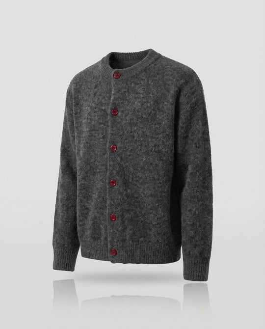 Herren Grobgestrickte Mohair‑Optik Strickjacke mit Rundhalsausschnitt Nord Taschen