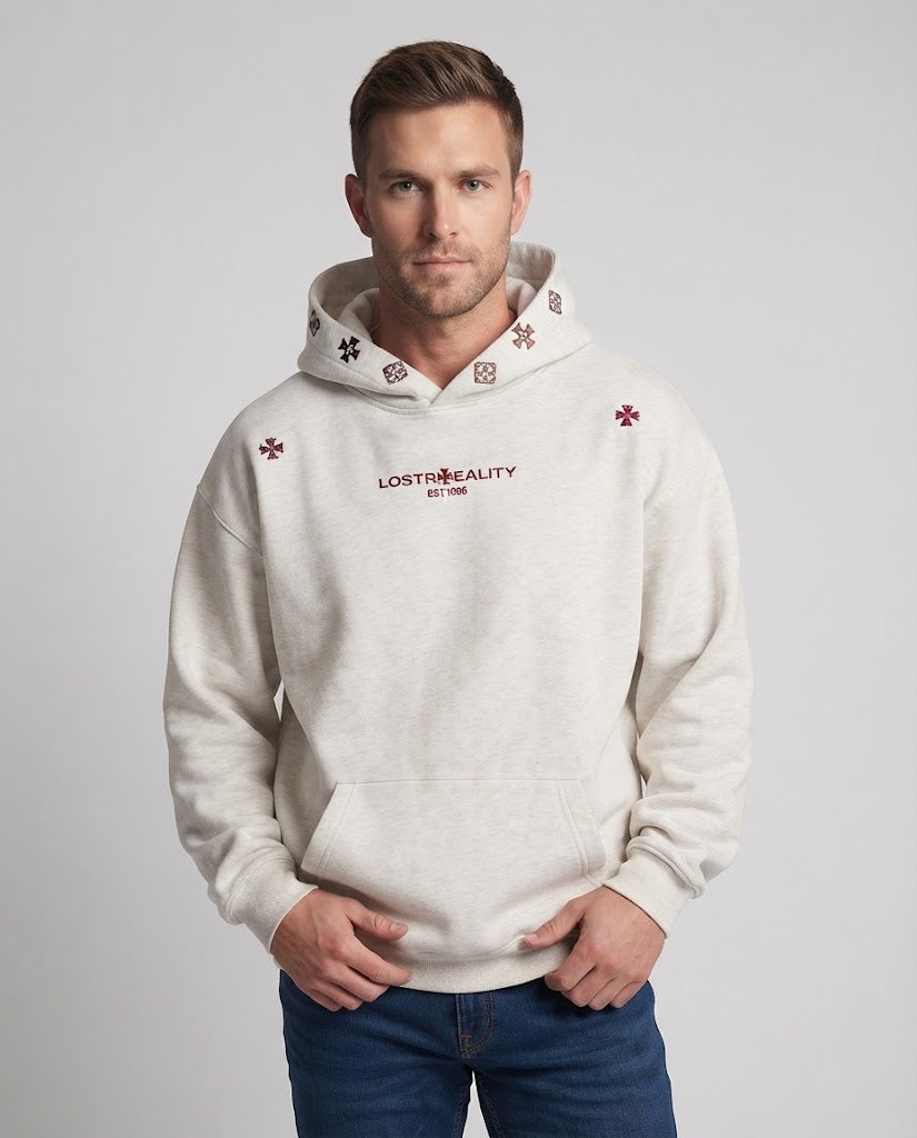 Herren Oversize-Kapuzenpullover aus schwerer Baumwollmischung mit gesticktem Logo Nord Taschen
