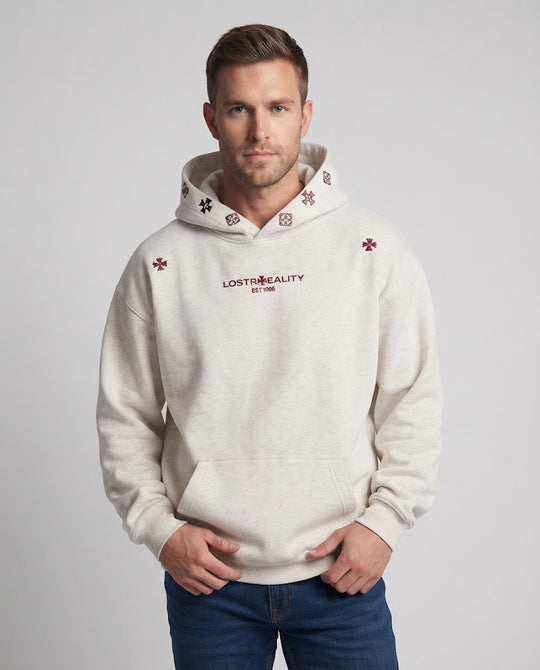 Herren Oversize-Kapuzenpullover aus schwerer Baumwollmischung mit gesticktem Logo Nord Taschen