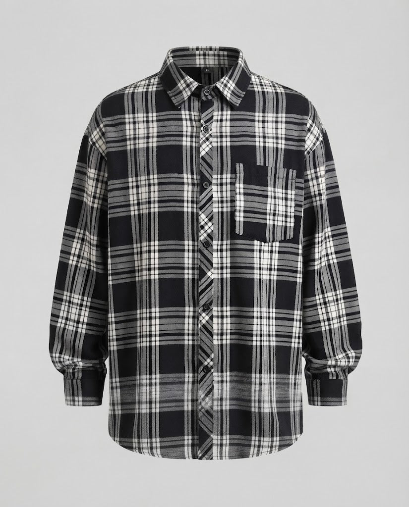 Herren Oversize-Karohemd aus weichem Flanell mit aufgesetzter Brusttasche Nord Taschen