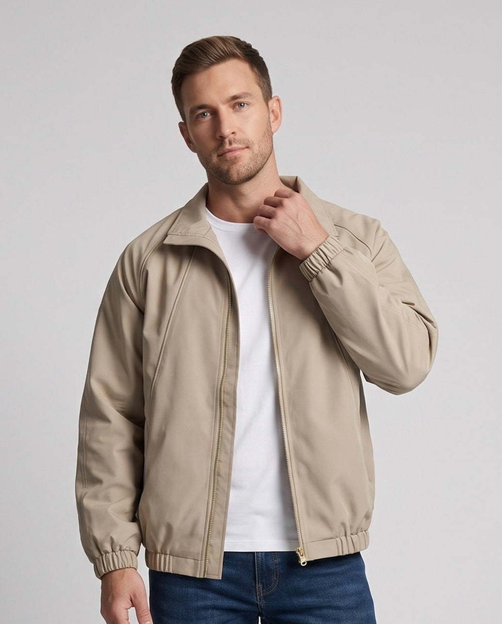 Herren wasserabweisende atmungsaktive Windjacke mit Stehkragen und Reißverschluss Nord Taschen
