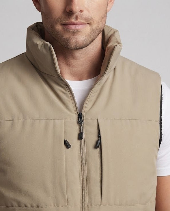 Herren Gepolsterte Utility-Weste mit Stehkragen, Frontreißverschluss und Multifunktions‑Taschen Nord Taschen