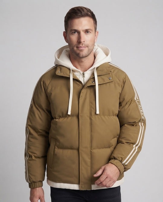 Herren Gesteppte Kapuzen-Winterjacke im Layer-Look mit kontrastierenden Streifenärmeln Nord Taschen
