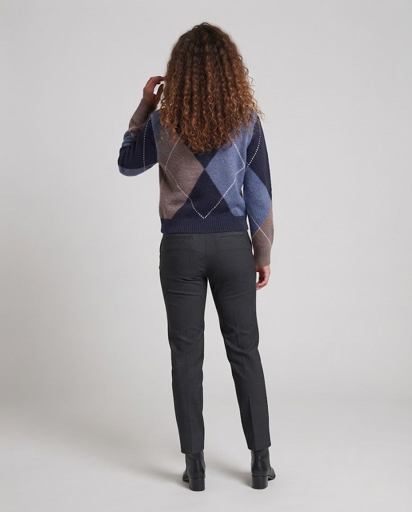 Damen Argyle-Strickpullover mit Rundhals, kastiger Cropped-Silhouette und Rippenbund Nord Taschen