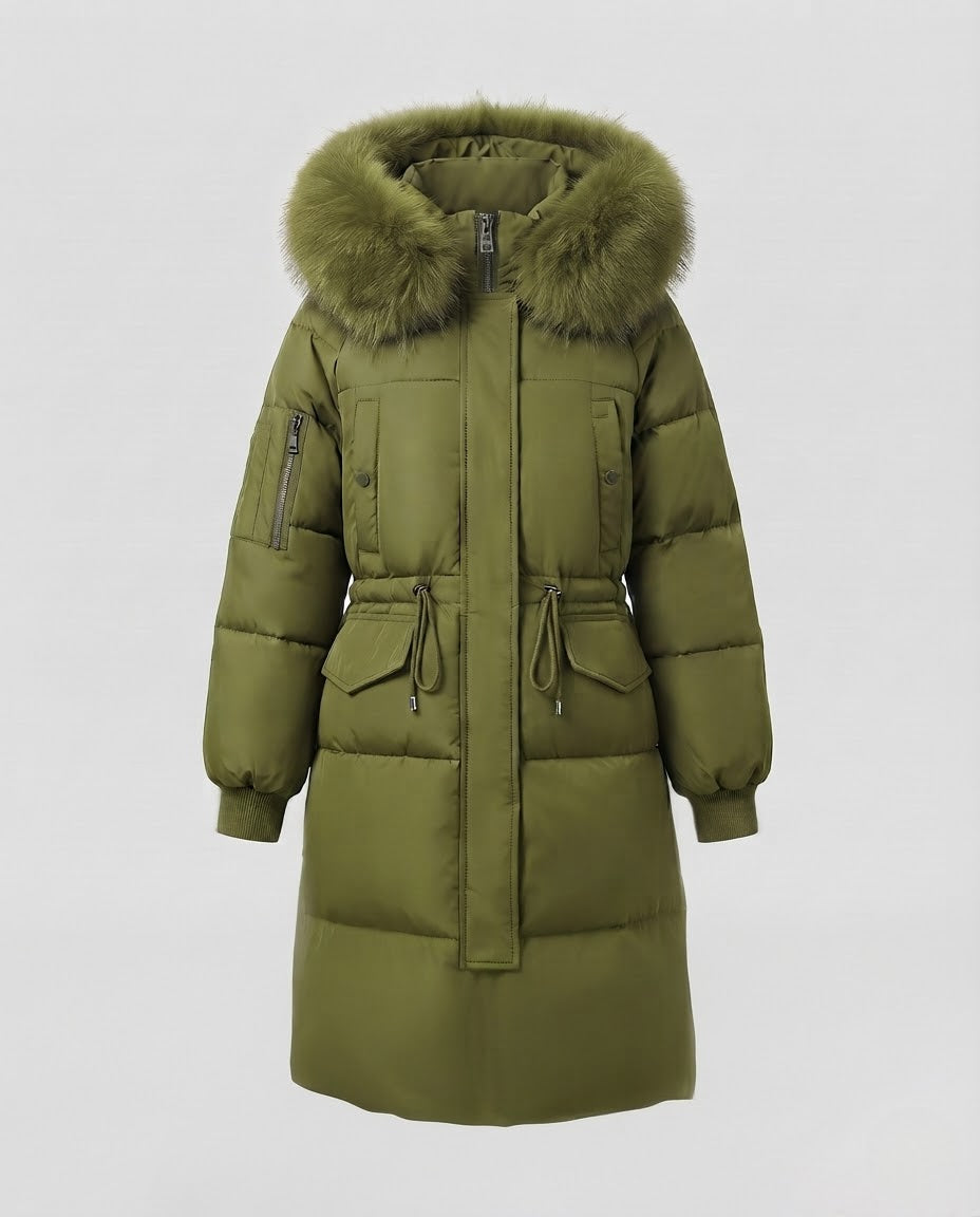 Gefütterte Damen-Winterjacke, mittellang, mit Fellkragen