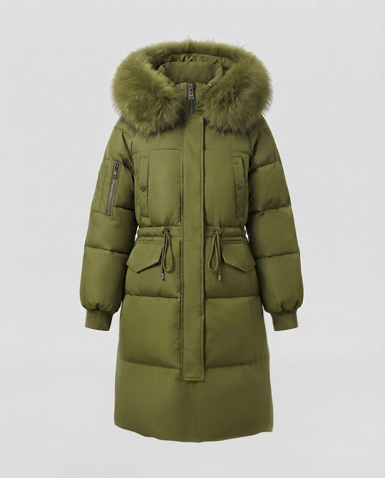 Gefütterte Damen-Winterjacke, mittellang, mit Fellkragen