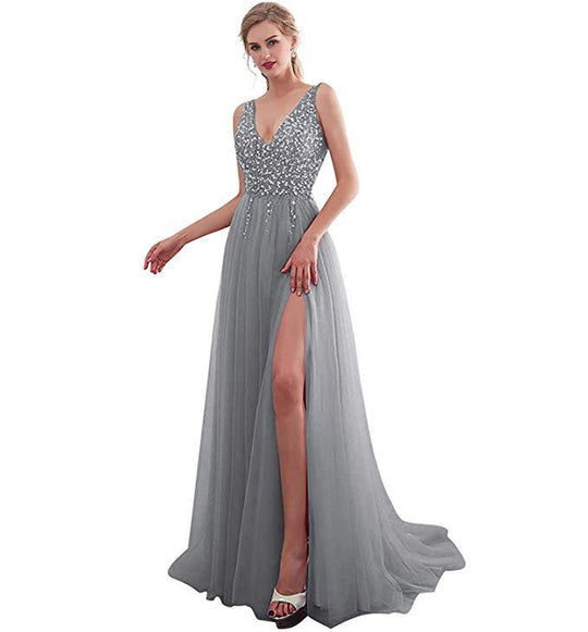 Damen Elegantes Abendkleid mit funkelnden Pailletten und tiefem Schlitz - Vittorelli
